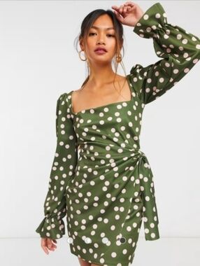 ASOS Olive Green Mini Dress with Light Pink Polka Dots